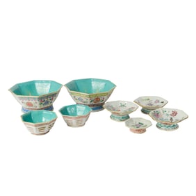 (lot of 8) Chinese famille rose footed bowls