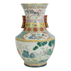 A Chinese famille rose 'three rams' vase