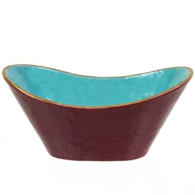 A Chinese enameled ingot form cup with stand