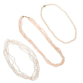 Three cultured pearl necklaces