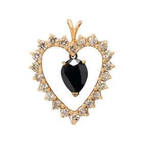 A gemstone, diamond and 14k gold pendant
