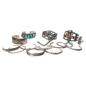 A large group of Native American bangles