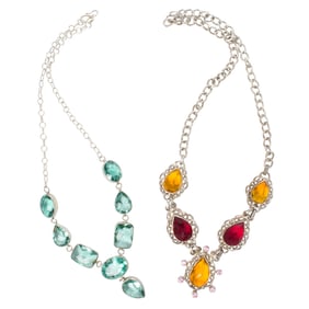 Two colored quartz and silver necklaces