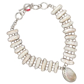 A pearl, mother-of-pearl and silver necklace
