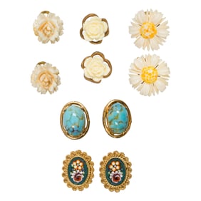 A group of bone, hardstone and gilt metal ear-clips