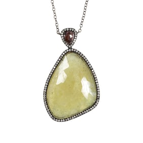 A yellow sapphire, colored diamond, diamond and silver necklace