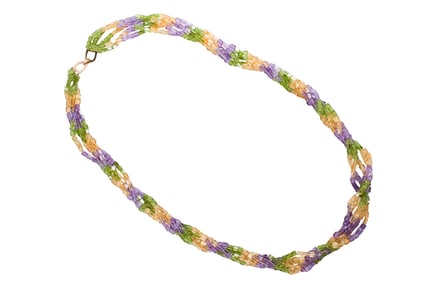 A semi-precious and 14k gold multi-strand necklace