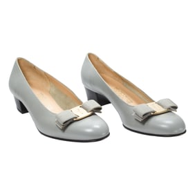 A pair of grey leather Ferragamo heels