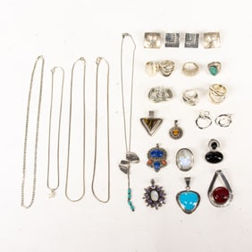 A lot of sterling jewelry Mexican and some Native American pieces