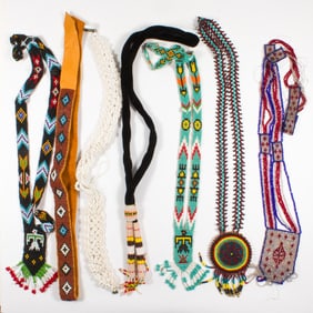 A lot of seven Native American bead necklaces or sashes