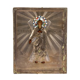 A Russian cloisonne icon of St Andrey, circa 1889, 4.25"h x 3.5"w