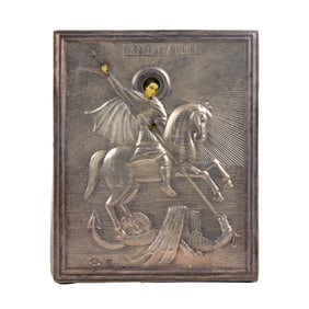 A Russian silver icon of St George, possibly Yemelyan Kuznetsov, Moscow