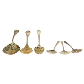 A lot of six Art Nouveau sterling serving spoons