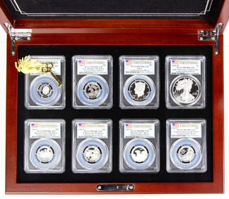 2016 Silver Proof 8-Coin Set w/Silver Eagle PCS PR70 DCAM, in wood display case
