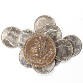 A Polish medal and (10) Kennedy half dollars