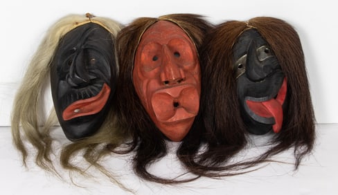 Three Native American polychrome and carved ceremonial masks