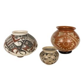 Three Mata Ortiz pots, including two by Robert Banuelos