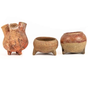 Three Pre-Columbian polychrome decorated pottery vessels