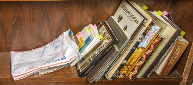 A lot of books on mostly American Indian art, culture, and lore, includes titles such as "The