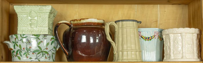 An assembled group including famille verte porcelain, caneware and Pfalzgraff