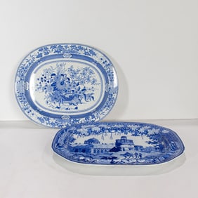 Two English blue and white transferware ironstone platters, 19th century