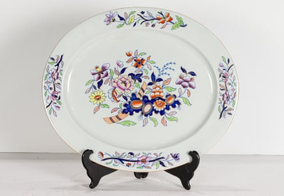 An English Davenport ironstone platter in a polychrome chinoiserie pattern #659