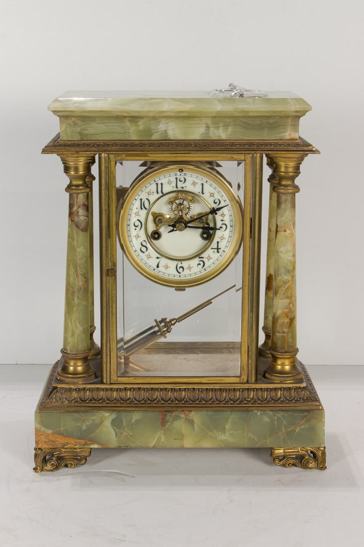A French bronze mounted green onyx four glass mantel clock (1 of 1)