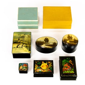Six Russian lacquer boxes