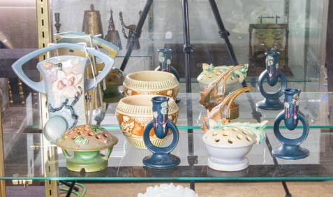 A group of Roseville pottery including Magnolia, Fushia, Donatello, Irish and Bushberry