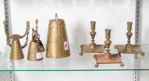 A group of six Mottahedeh Nelson Rockefeller brass articles