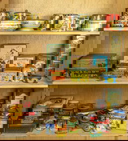 A collection of approximately forty mainly tin-litho boxes