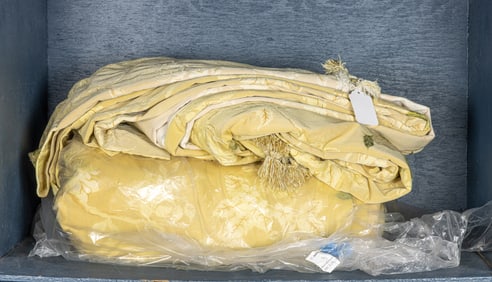 A pair of Parish-Hadley designed Scalamandre floral damask curtains with fringed valance