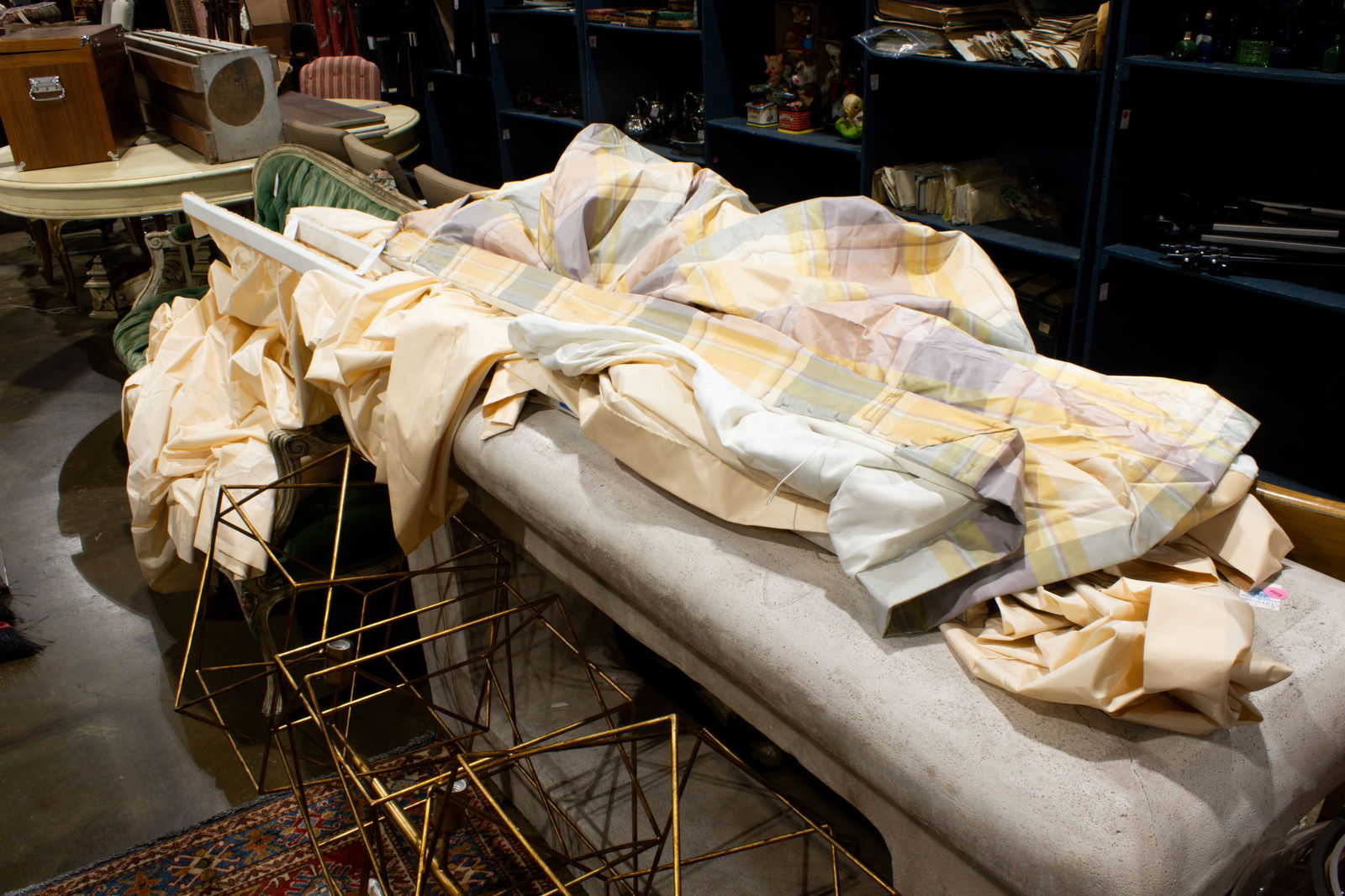 A plaid taffeta valance and three ivory silk drapes from a Mario Buetta designed interior (1 of 3)