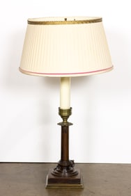 A Georgian style brass mounted wood oil lamp standard, now mounted as a table lamp