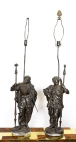A pair of Renaissance Revival patinated metal figures of knights