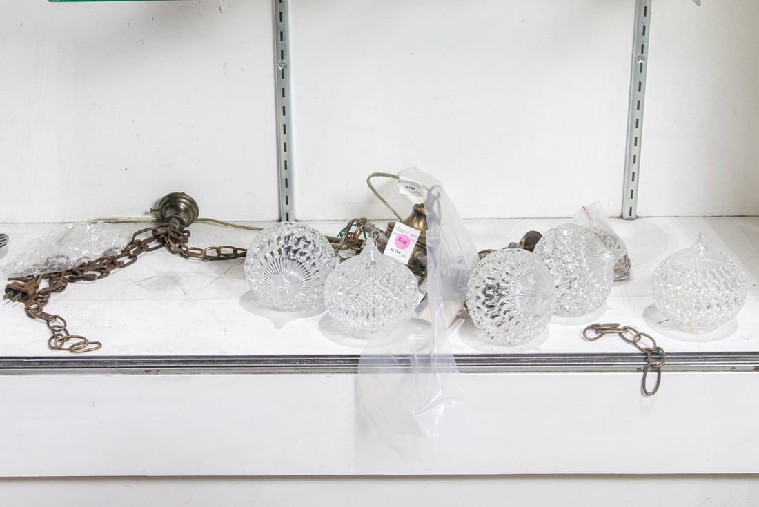 A Mid-Century Modern brass and glass five light fixture (1 of 1)