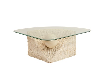 A Maitland Smith tessalated stone and glass top table