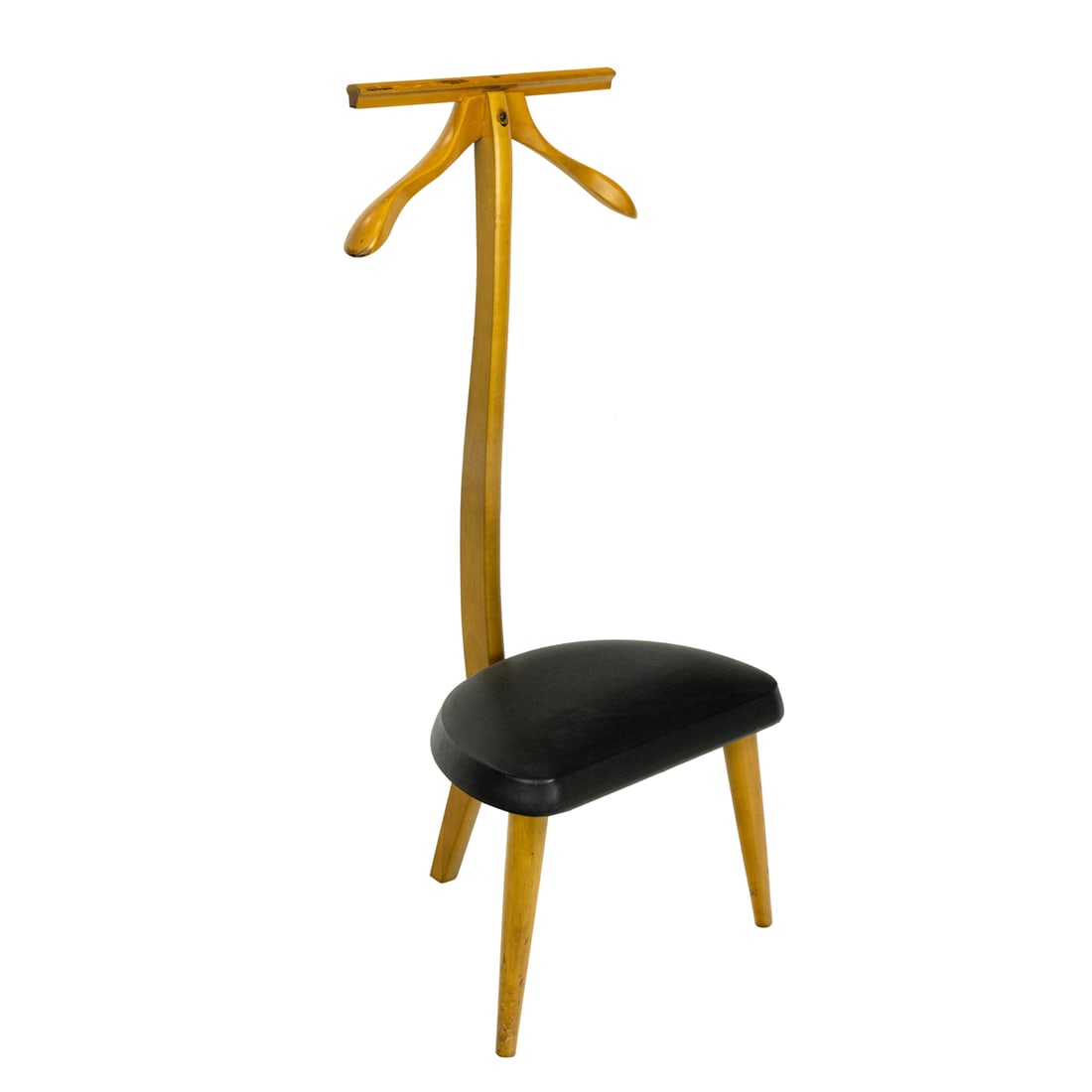 A Danish Mid Century Modern blond wood valet chair: A Danish Mid Century Modern blond wood valet chair with coat hanger, 40"h x 17.5"w x 14"d, seat height 13.5"h