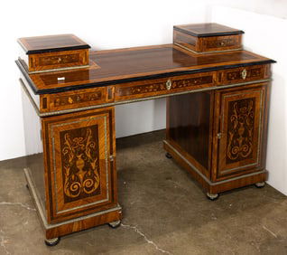 A French Louis XV style gilt bronze mounted marquetry kingwood bureau plat