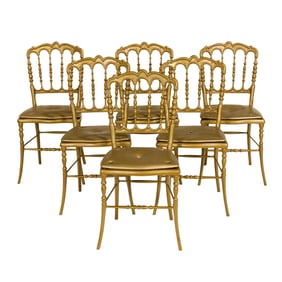 A set of six gold painted iron ballroom side chairs