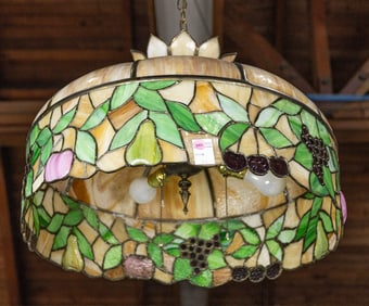 An American leaded slag glass pendant light/chandelier