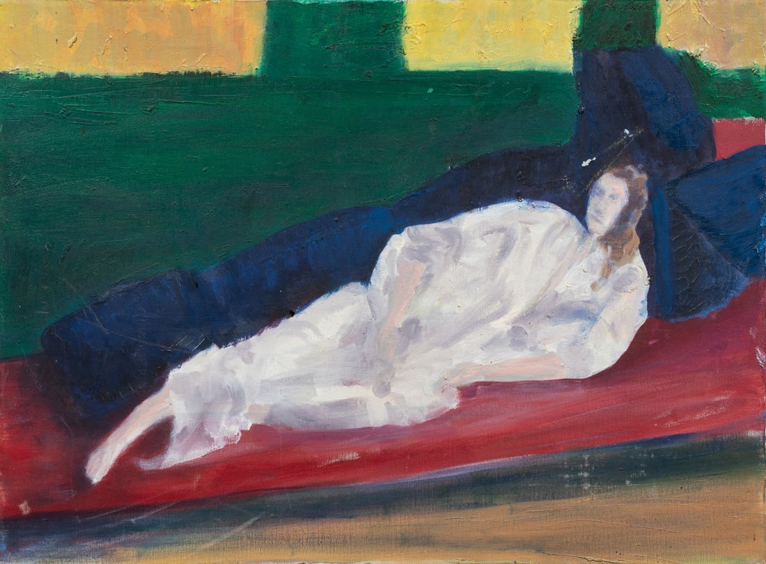 Painting, American School (20th century): American School (20th century), Reclining Woman, oil on canvas, unsigned, canvas (unframed): 18"h x 24"w