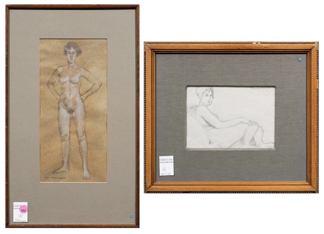 Works on paper, Kent Holloway: (lot of 2) Kent Holloway (American, 20th century), Nude Studies, 1958, pencil and pastel on paper, each signed and dated, overall (with frame, for larger): 20"h x 12"w