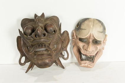 (lot of 2) Japanese wood carved masks