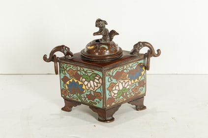 A Japanese cloisonne enamel covered censer