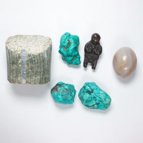 (lot of 6) Chinese hardstone and bronze objects