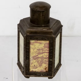 A Chinese pewter tea caddy