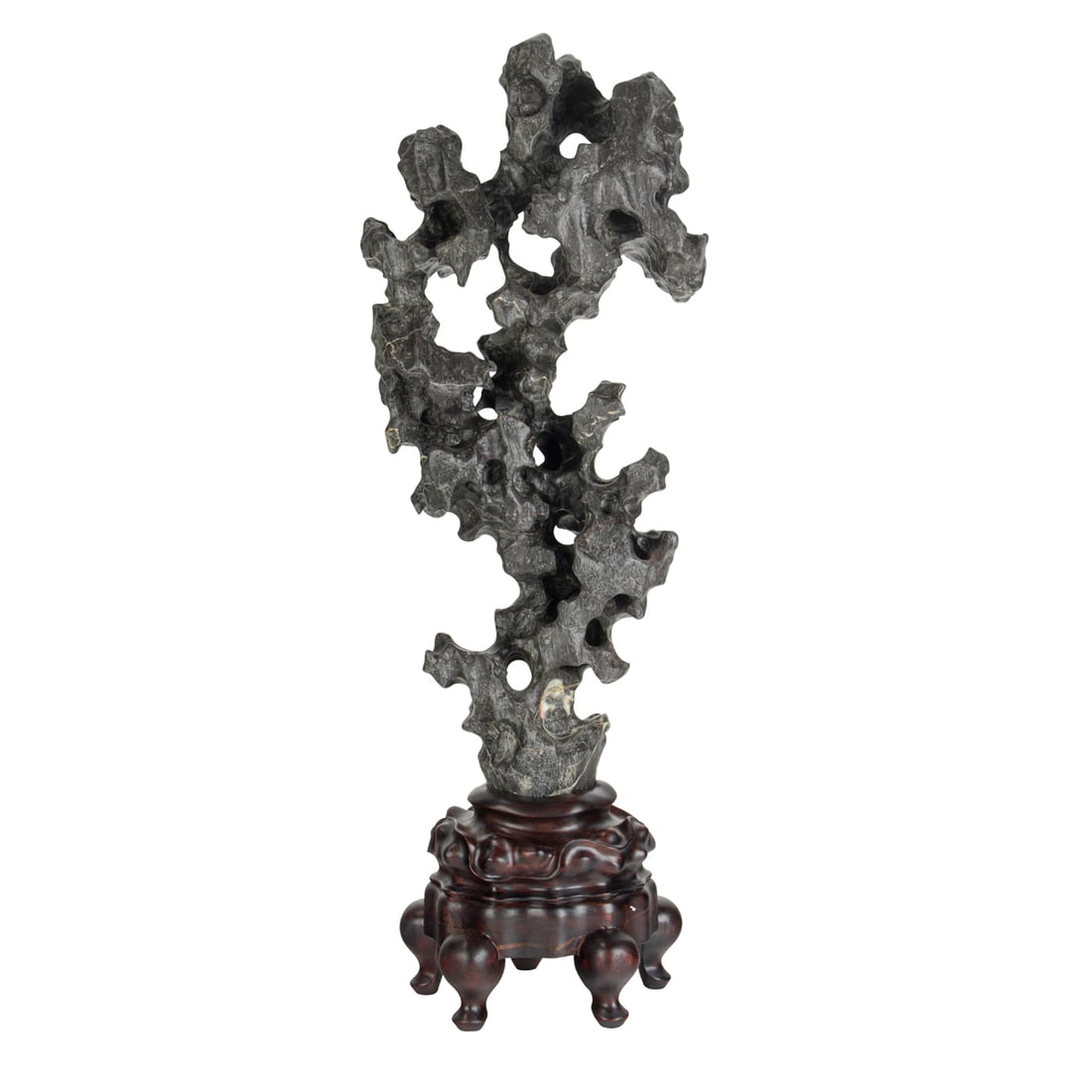 A Chinese scholar's rock with stand: A Chinese scholar's rock with stand. 26" high.