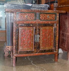 (lot of 2) Chinese red lacquered altar cabinets