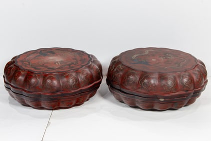 (lot of 2) Chinese red lacquered wedding boxes